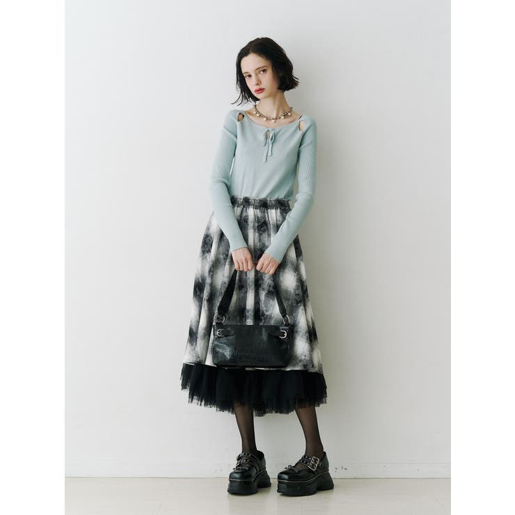 チュールリバーシブルチェックフレアスカート | jouetie | 詳細画像3 