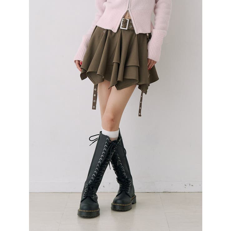 カーキ | アシメヘムベルテッドミニスカート | jouetie