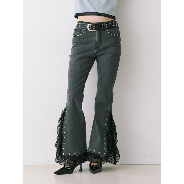 レースドッキングスタッズフレアデニム | jouetie | 詳細画像1 