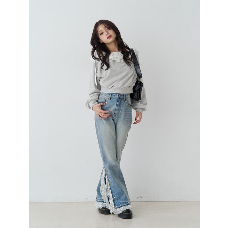 レースドッキングスタッズフレアデニム | jouetie | 詳細画像10 