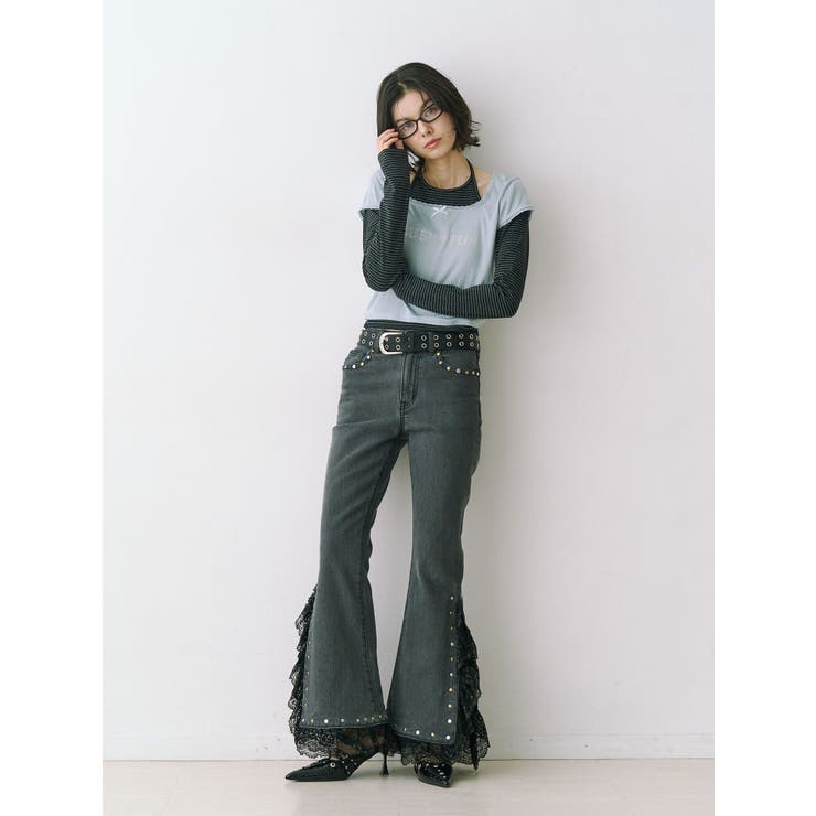 レースドッキングスタッズフレアデニム | jouetie | 詳細画像2 