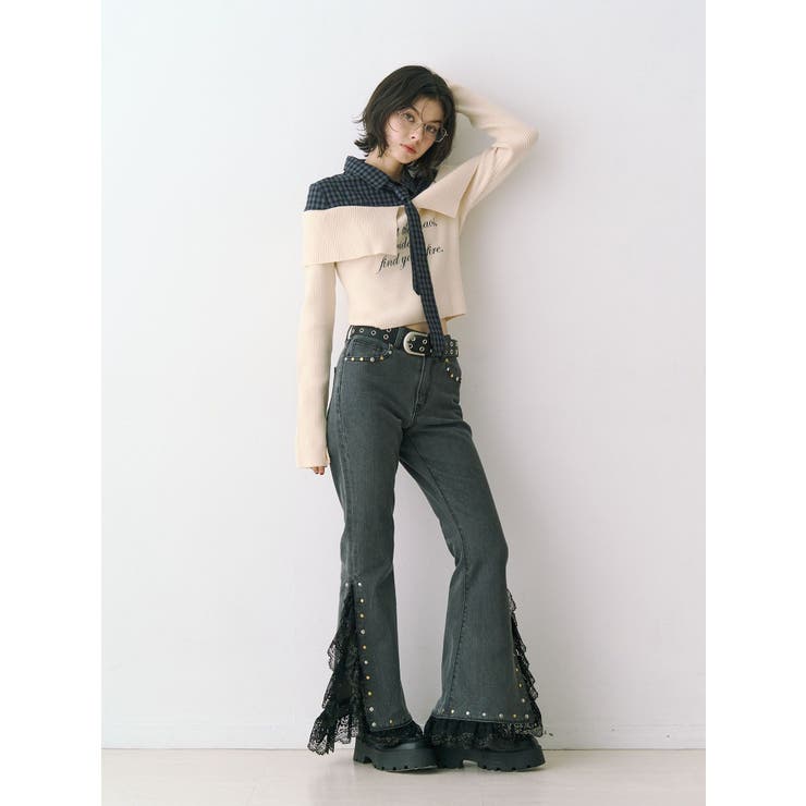 レースドッキングスタッズフレアデニム | jouetie | 詳細画像7 