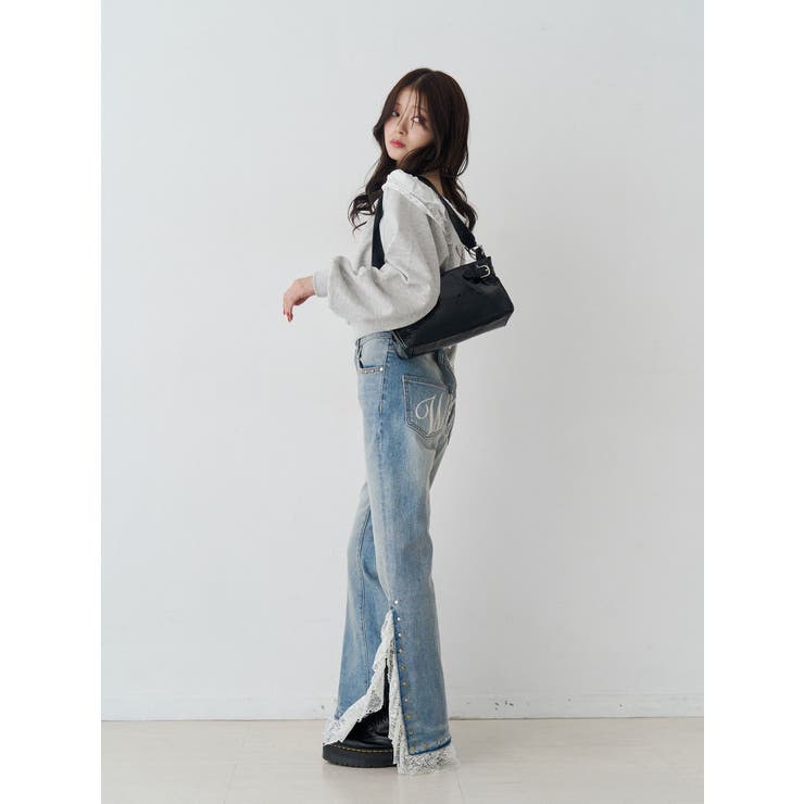 レースドッキングスタッズフレアデニム | jouetie | 詳細画像9 