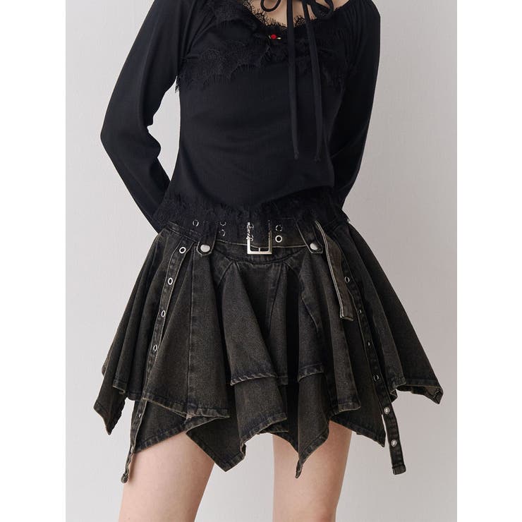 アシメヘムデニムミニスカート | jouetie | 詳細画像1 