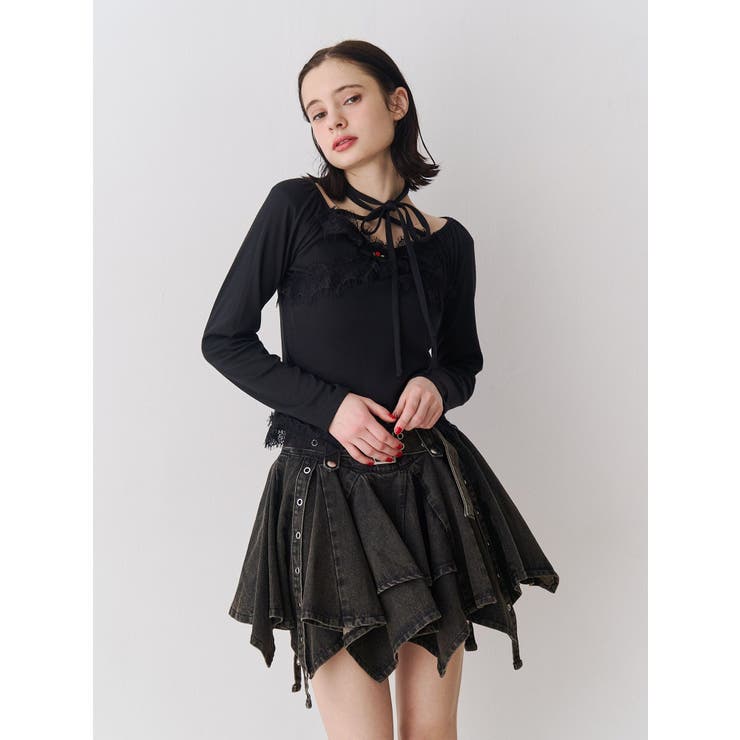 アシメヘムデニムミニスカート | jouetie | 詳細画像11 