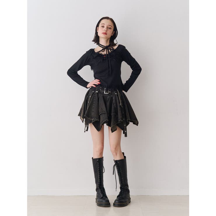 アシメヘムデニムミニスカート | jouetie | 詳細画像14 