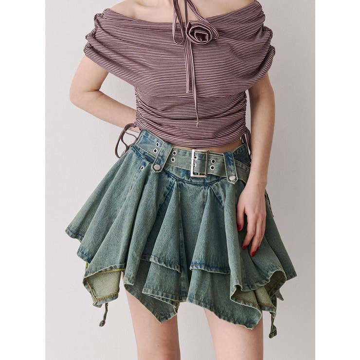 ブルー | アシメヘムデニムミニスカート | jouetie