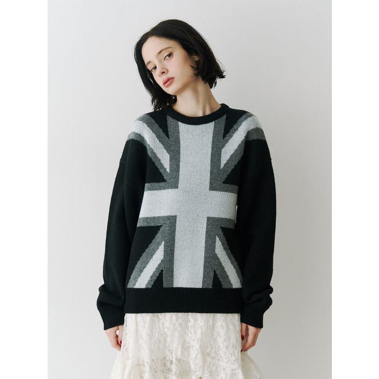 ブラック | UnionJackジャガードルーズニット | jouetie