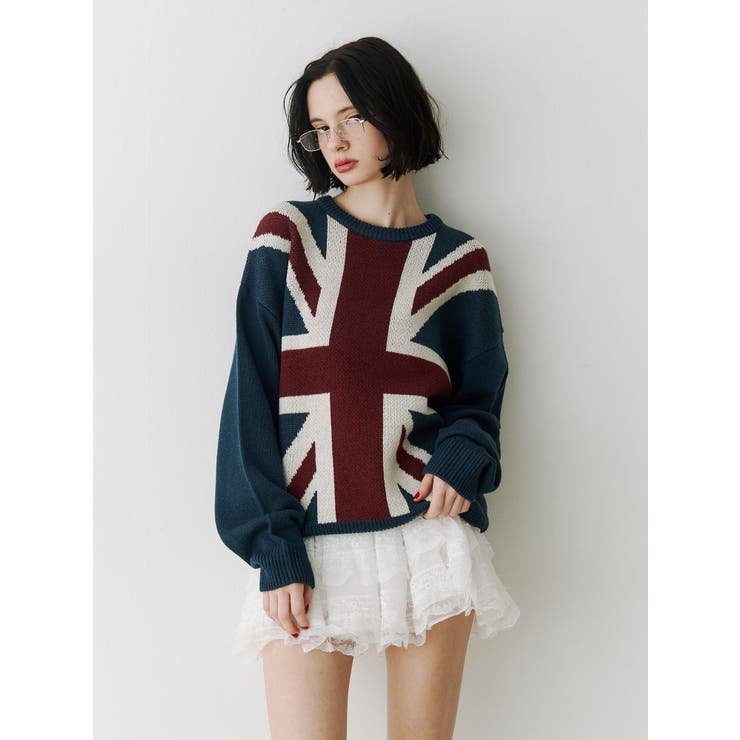ネイビー | UnionJackジャガードルーズニット | jouetie