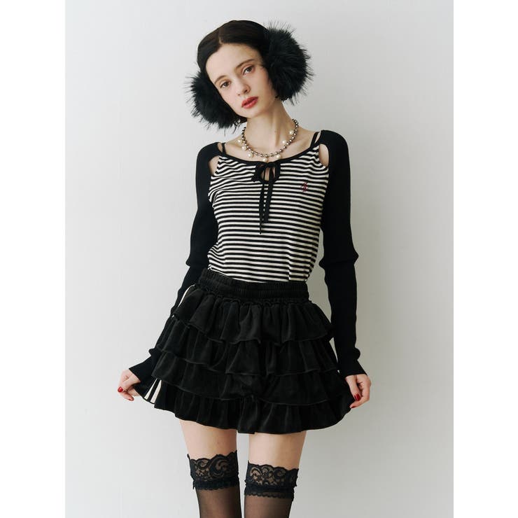 ブラック | オープンショルダーレイヤードニット | jouetie