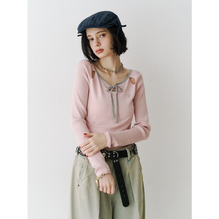 ピンク | オープンショルダーレイヤードニット | jouetie