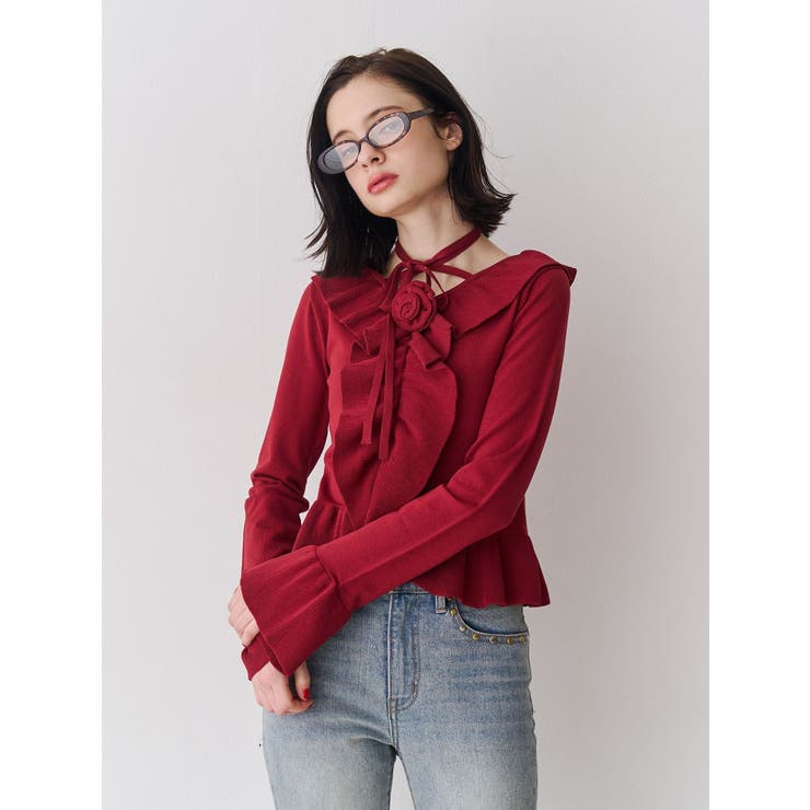 ラッフルフリルコサージュニット | jouetie | 詳細画像3 