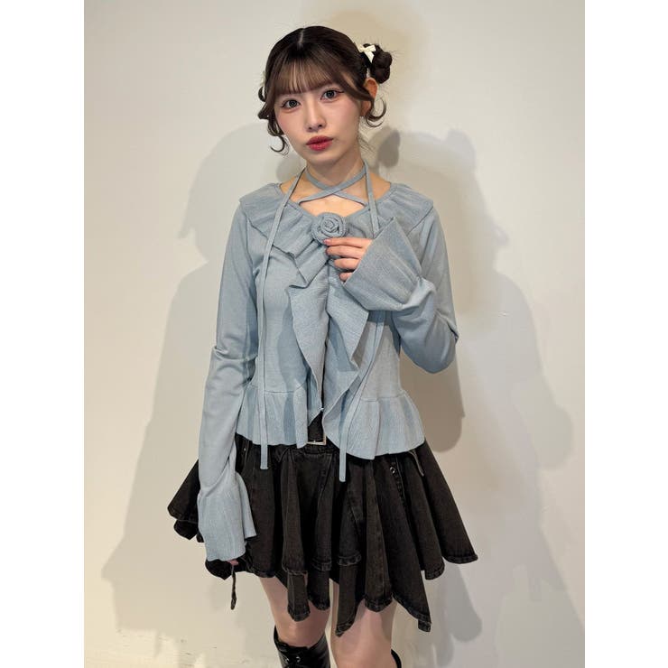 ブルー | ラッフルフリルコサージュニット | jouetie