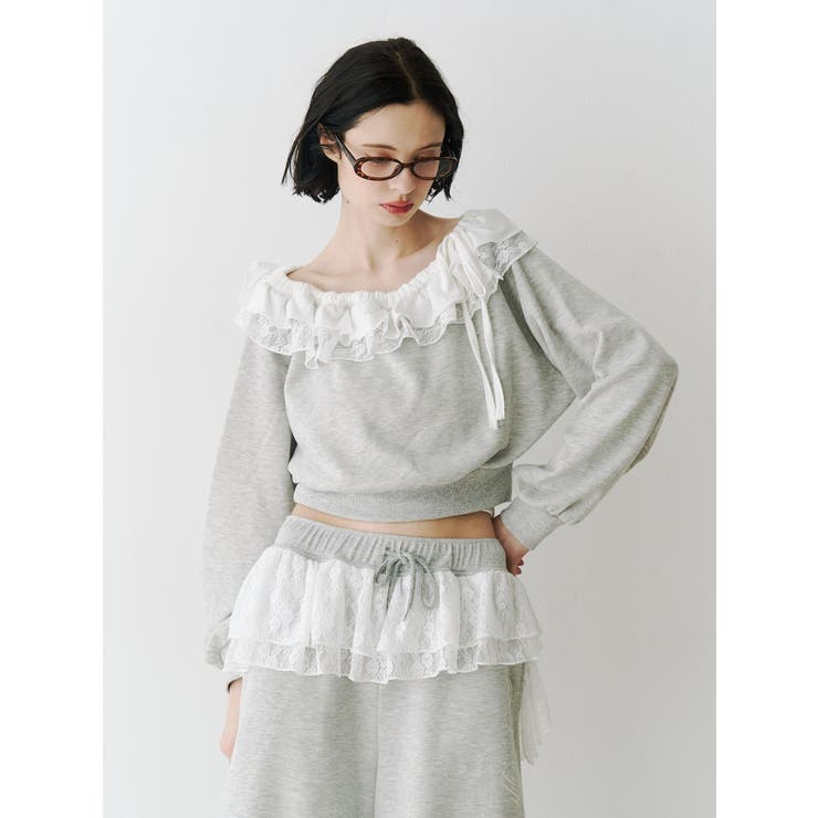 レースドッキングオフショルプルオーバー【セットアップ対応】 | jouetie | 詳細画像1 