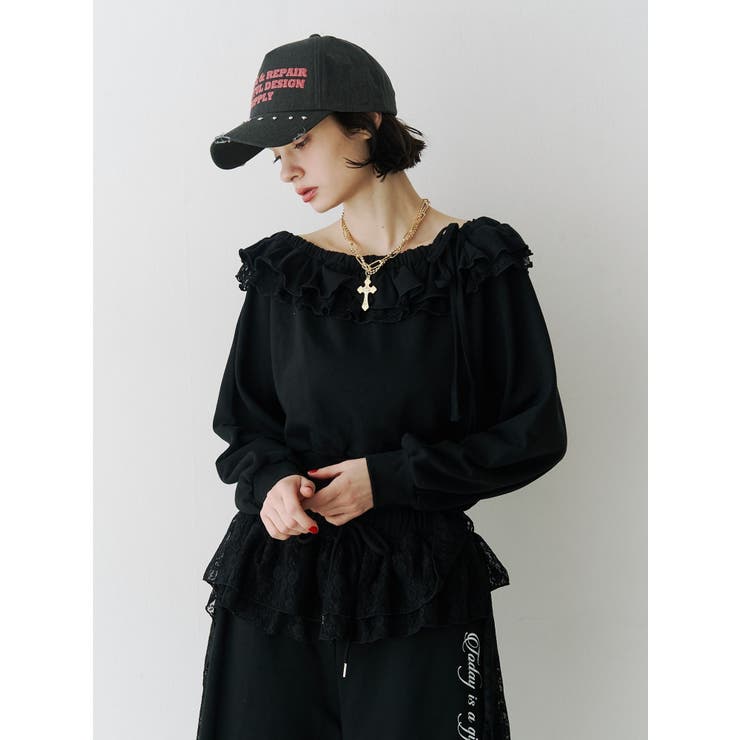 レースドッキングオフショルプルオーバー【セットアップ対応】 | jouetie | 詳細画像3 