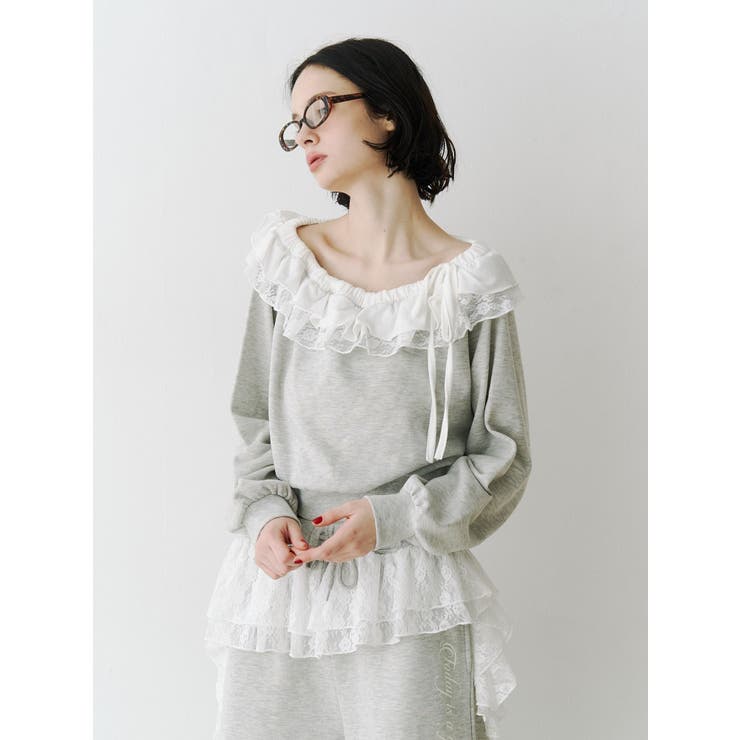 レースドッキングオフショルプルオーバー【セットアップ対応】 | jouetie | 詳細画像9 