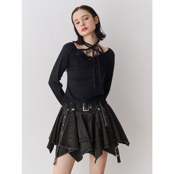 ブラック | レースドッキングカットトップス | jouetie