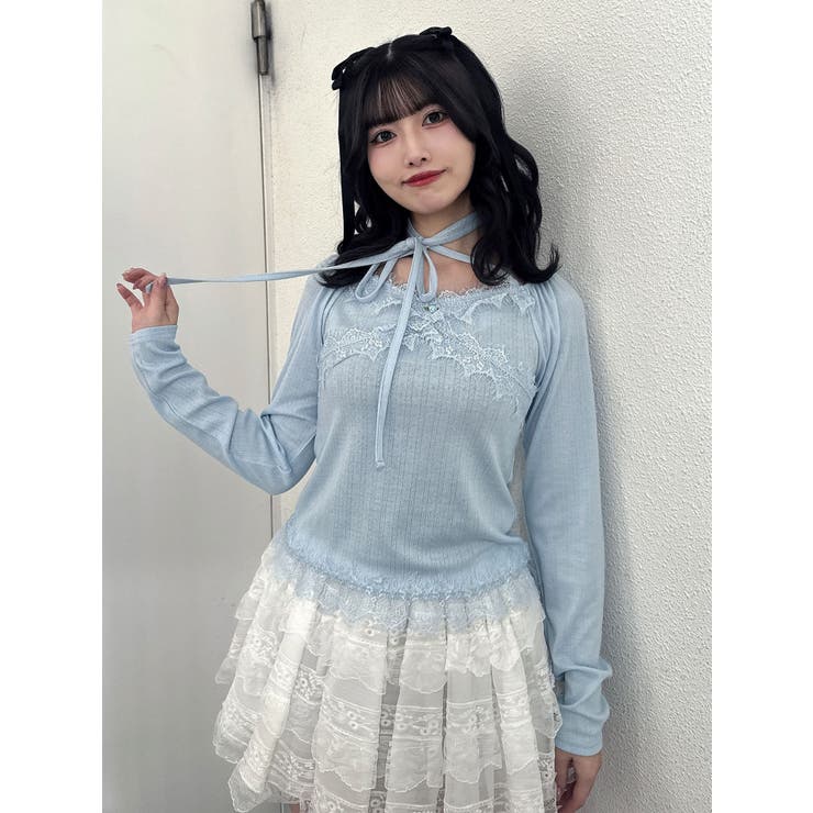 ブルー | レースドッキングカットトップス | jouetie