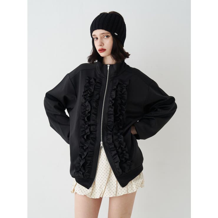 ブラック | フリルトラックジャケット【セットアップ対応】 | jouetie