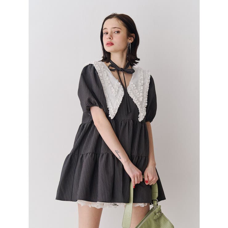 ビッグカラーフレアミニワンピース[品番：MKSW0069216]｜jouetie