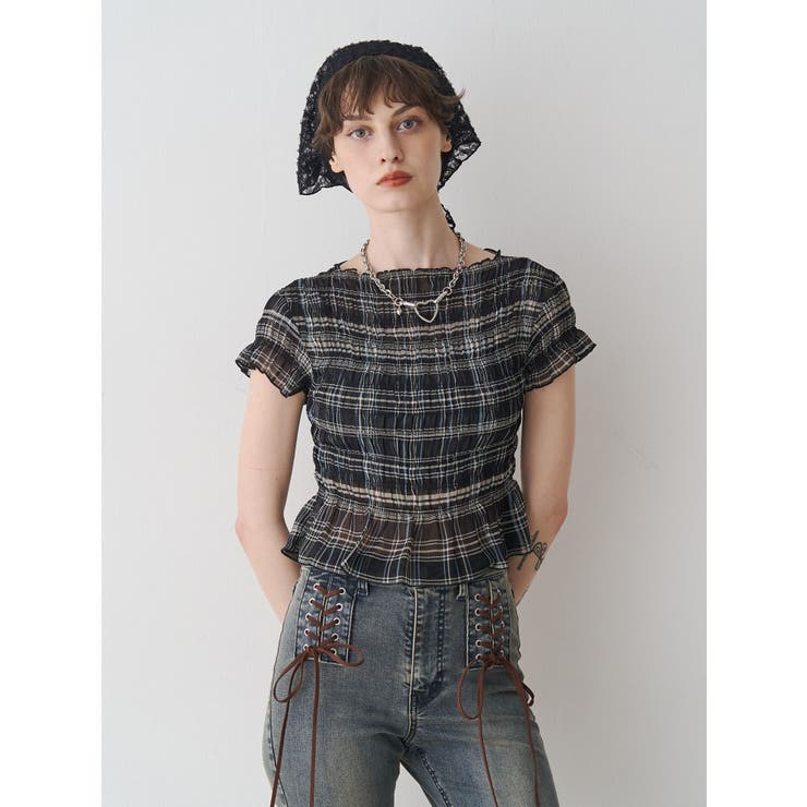ブラック | シャーリングシアートップス | jouetie