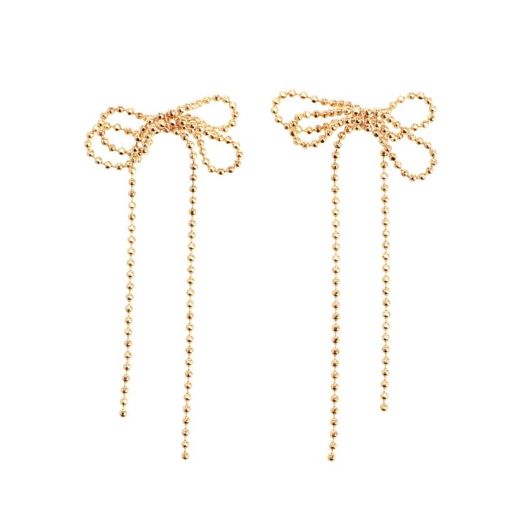 ゴールド | ボールチェーンリボンピアス | jouetie