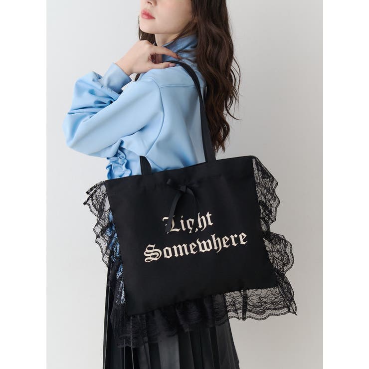 ブラック | ロゴレースフリルトートバッグ | jouetie