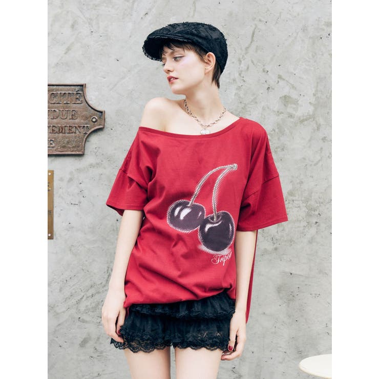 チェリーワンショルルーズTシャツ | jouetie | 詳細画像26 