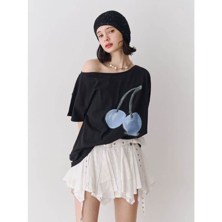 ブラック | チェリーワンショルルーズTシャツ | jouetie