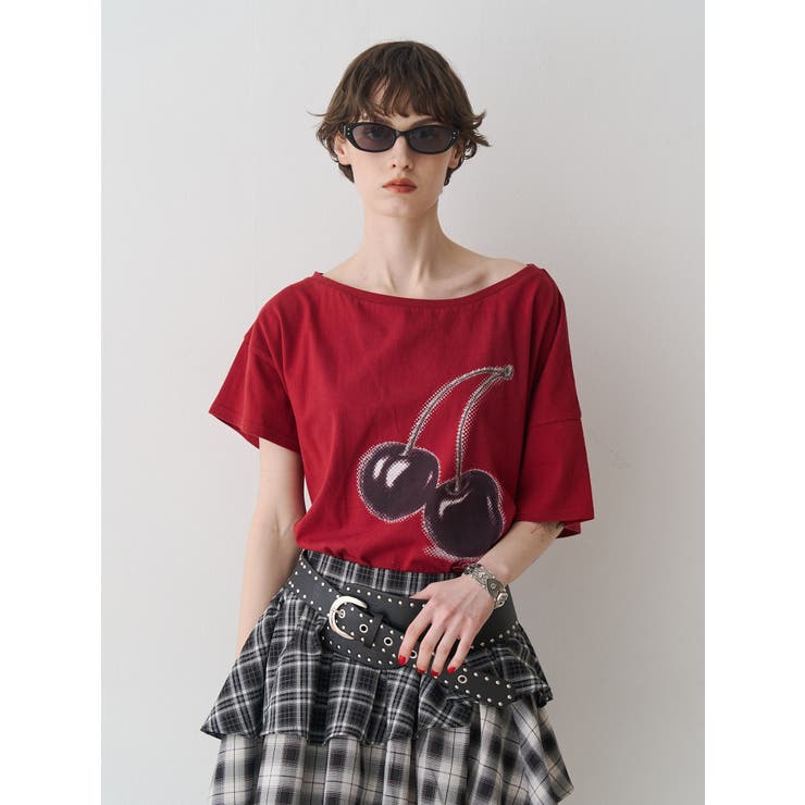 レッド | チェリーワンショルルーズTシャツ | jouetie