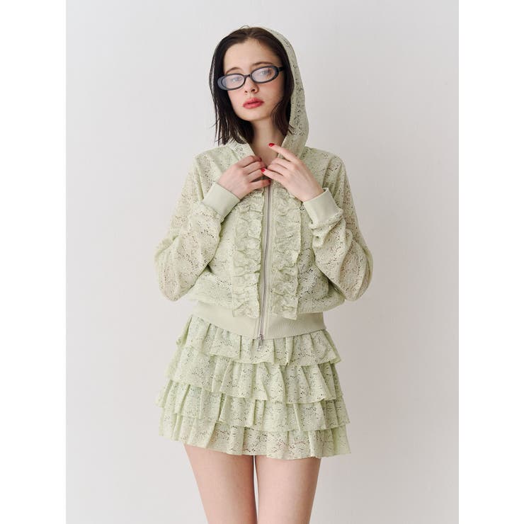 グリーン | レースクロップドZIPフーディー【セットアップ対応】 | jouetie