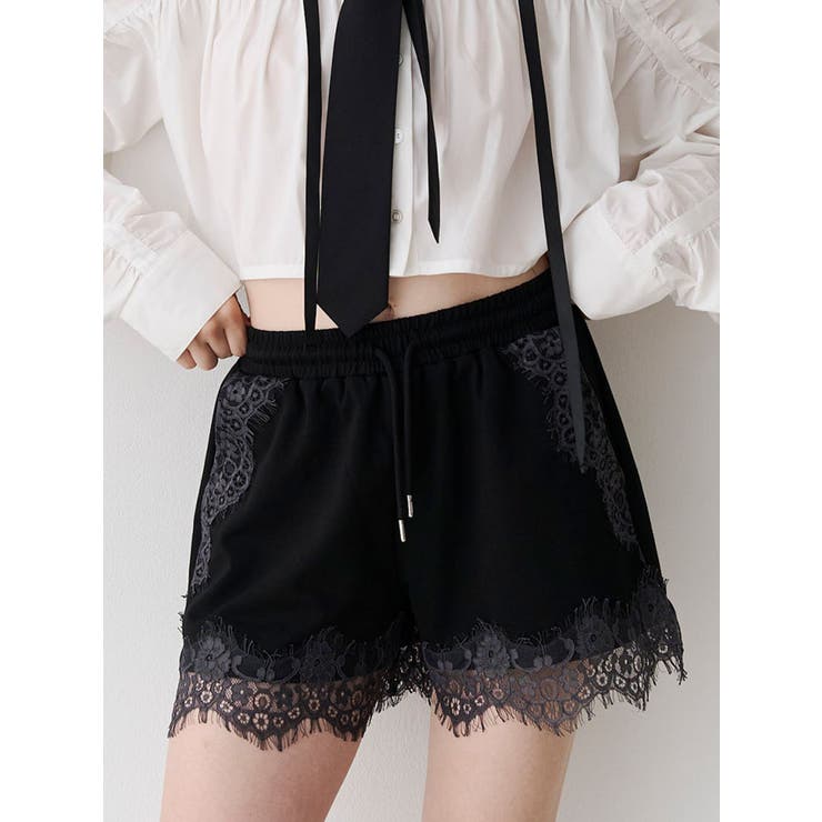 ブラック | レースドッキングカットショートパンツ | jouetie