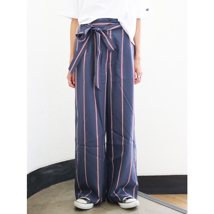 【半額】 ハイウエストストライプパンツ[品番：MKSW0015515]｜Ungrid カジュアルパンツ