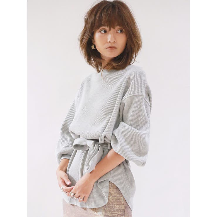 ウエストベルトワッフルロングスリーブTee[品番：MKSW0015740
