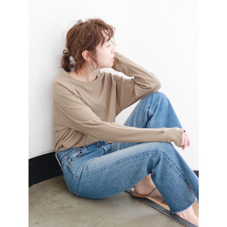 Ca】ワッフルルーズロングスリーブTee[品番：MKSW0016046