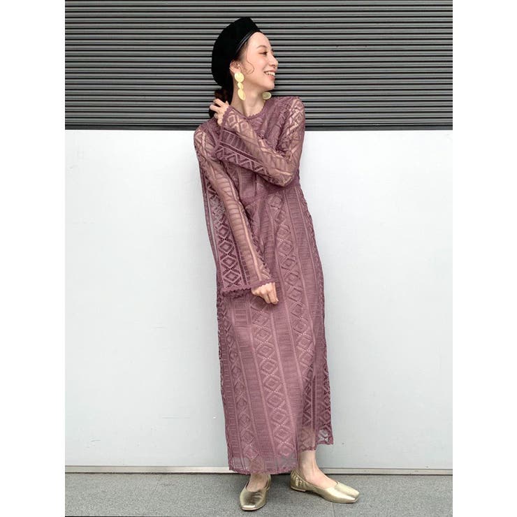 魅力の カラーレースフレアスリーブワンピース[品番：MKSW0022955 ワンピース