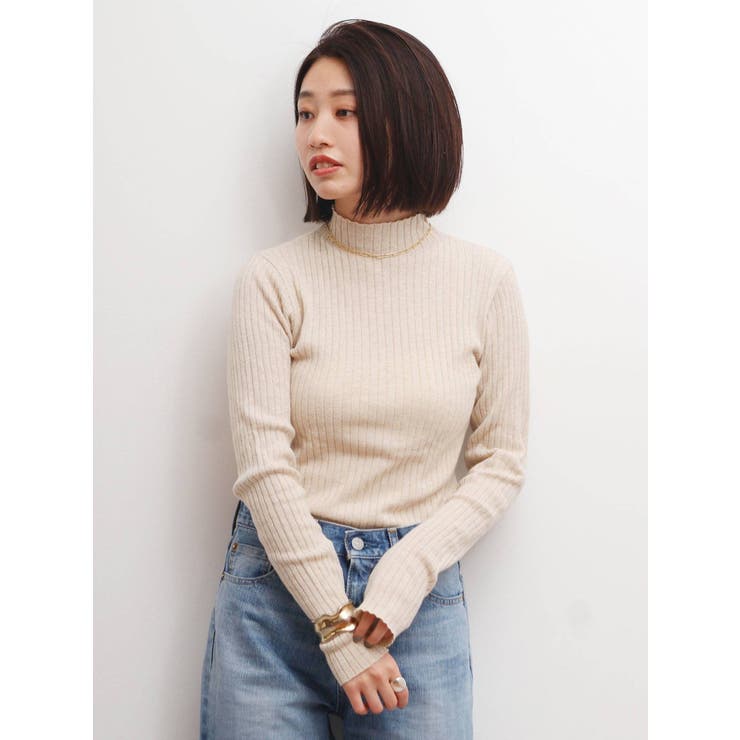アイボリー | コットンカシミヤハイネックニット | Ungrid