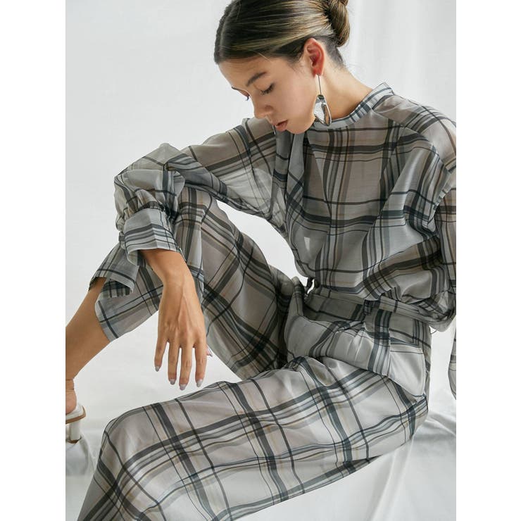 シアーチェックノーカラーシャツ | Ungrid | 詳細画像1 