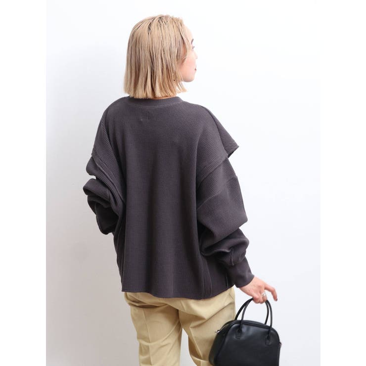 Ungrid☆ワッフルスリットロングスリーブTee Ungrid ワッフルスリットロングスリーブTee ブラック -ファッション