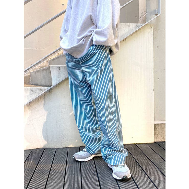 グリーン | ルーズラフストライプパンツ | Ungrid