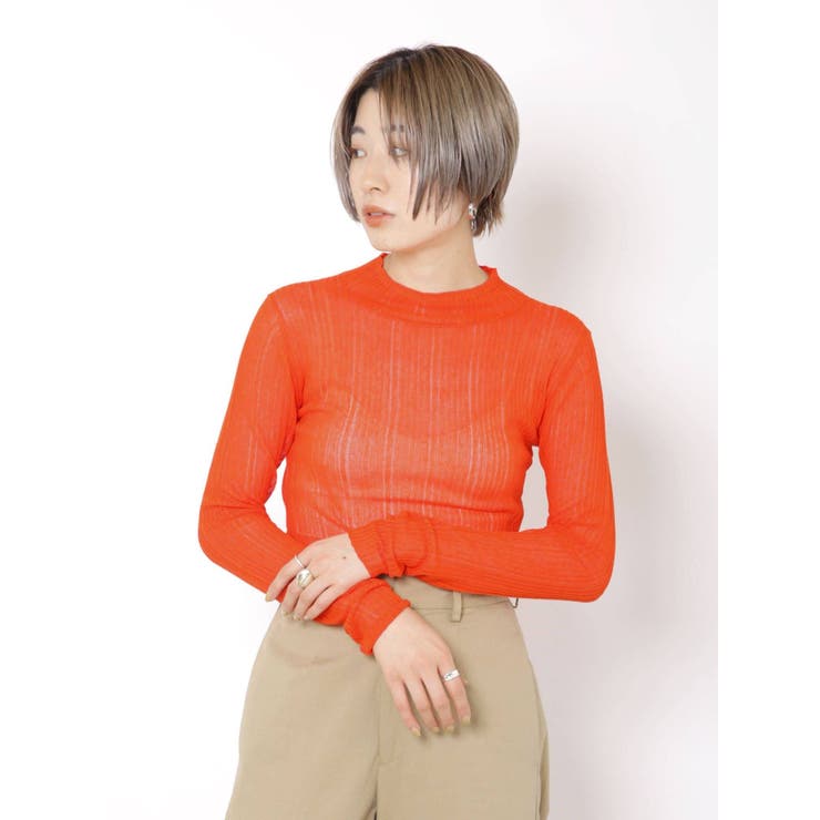 オレンジ | ハイネックシアーニット | Ungrid
