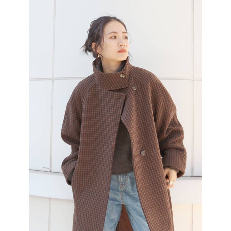 スタンドカラールーズチェックコート[品番：MKSW0046883]｜Ungrid