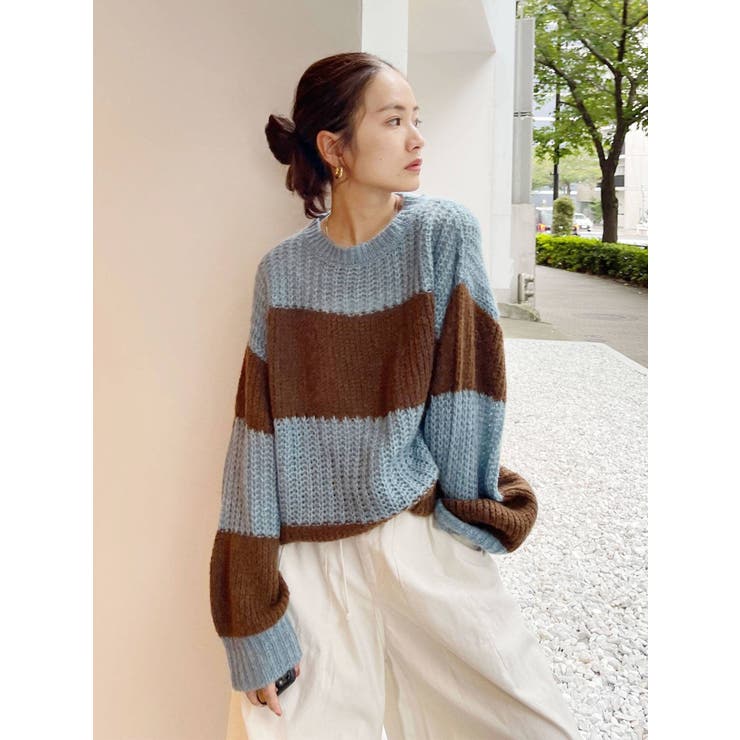 ブルー | ワイドボーダーニット | Ungrid