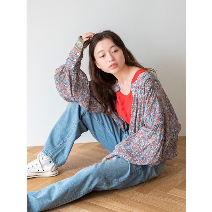 エスニックフラワーショートデザインシャツ[品番：MKSW0048403 