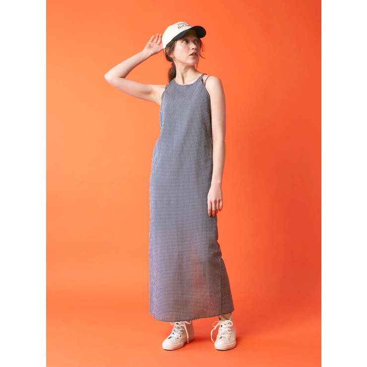 ネイビー | ギンガムチェックフィットキャミワンピース | Ungrid