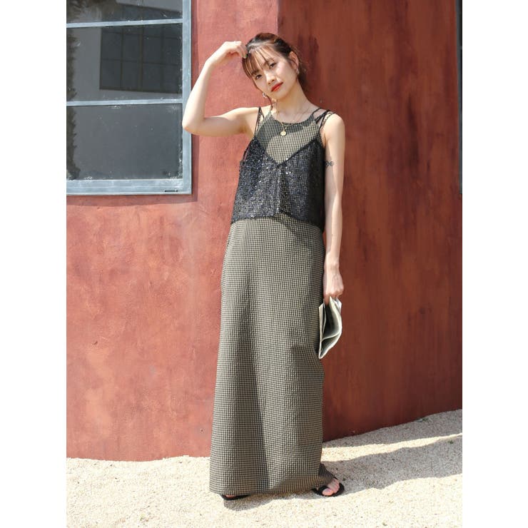 ベージュ | ギンガムチェックフィットキャミワンピース | Ungrid