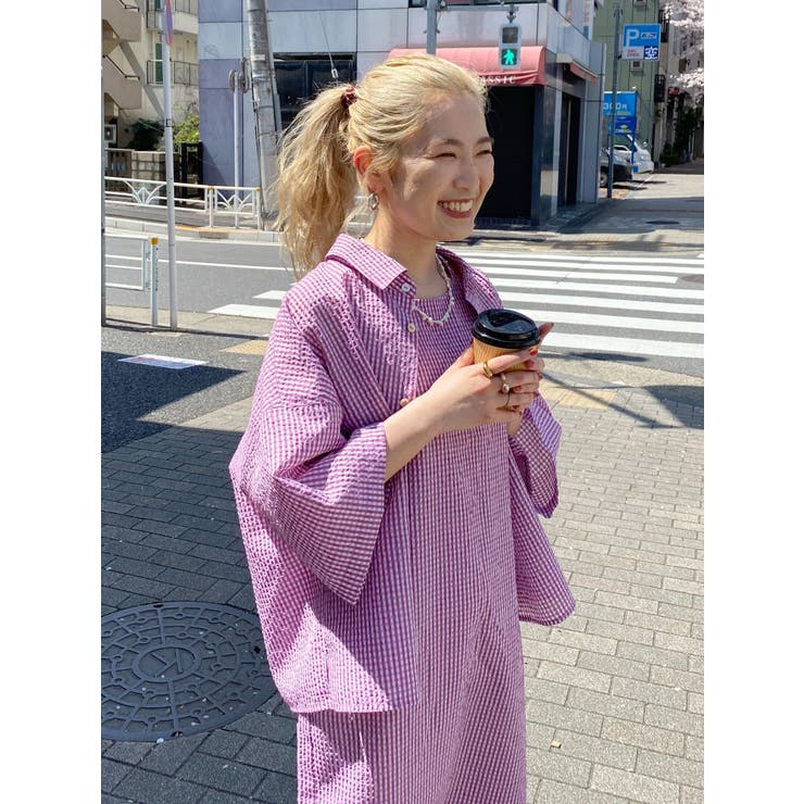 大人気❣️ハグオーワーギンガムチェックバタフライスリーブ Hug o war