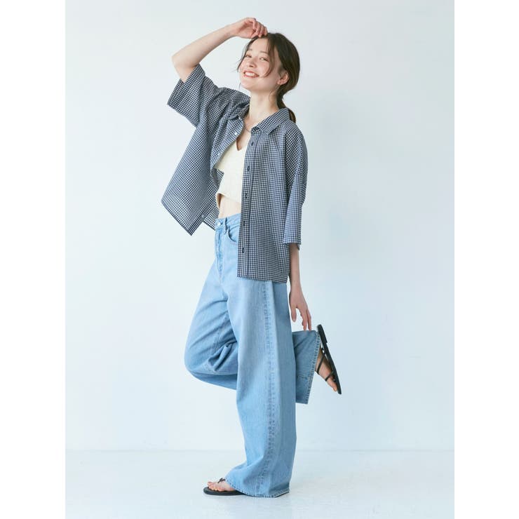 半額 50％OFFの通販 ギンガムチェックハーフスリーブシャツ[品番：MKSW0050407 トップス