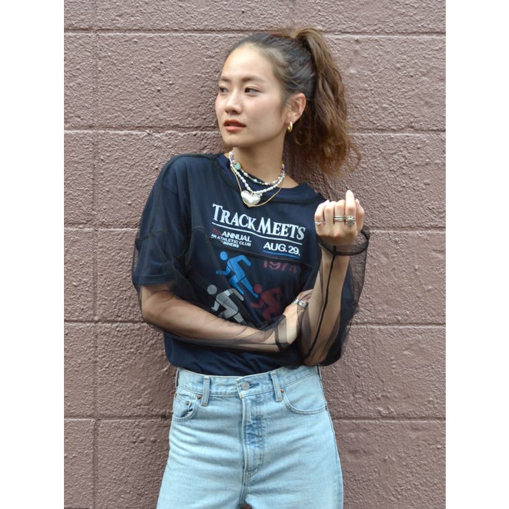 ブラック | チュールショートロングスリーブTee | Ungrid