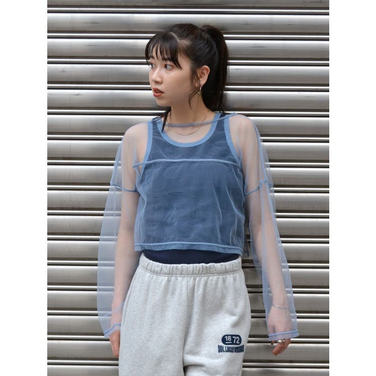 ブルー | チュールショートロングスリーブTee | Ungrid